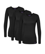 Sivvan Scrubs For Women - Long Sleeve Comfort Underscrub Tee 3-Pack - S85003 - Black - Xs