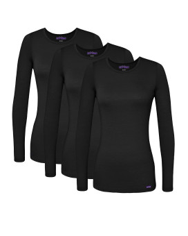 Sivvan Scrubs For Women - Long Sleeve Comfort Underscrub Tee 3-Pack - S85003 - Black - Xs