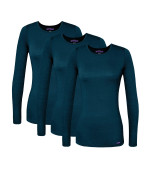 Sivvan Scrubs For Women - Long Sleeve Comfort Underscrub Tee 3-Pack - S85003 - Caribbean Blue - Xs