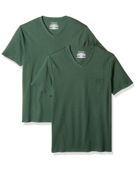 carkartEssentials Mens Slim-Fit Short-Sleeve V-Neck Pocket T-Shirt, Pack Of 2, Dark Green, X-Small