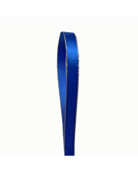 Qianf Royal Blue Double Face Satin Ribbon With Silver Border, 14 Inch X 50Yd