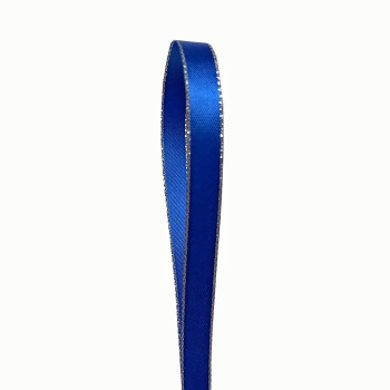 Qianf Royal Blue Double Face Satin Ribbon With Silver Border, 14 Inch X 50Yd