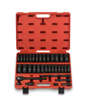 NEIKO 02446A 1/2" Impact Socket Set, 35 Piece, Deep Socket Kit Assortment, Standard SAE (3/8