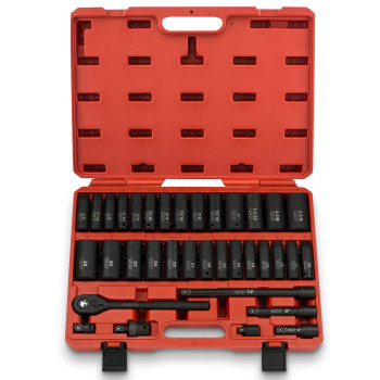 NEIKO 02446A 1/2" Impact Socket Set, 35 Piece, Deep Socket Kit Assortment, Standard SAE (3/8