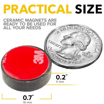 Adhesive Magnets Ferrite - 0.709 Inch (18mm) Round Disc Magnets - Strong Sticky Magnets with Adhesive Backing - Peel and Stick Ceramic Dot Magnets Ideal for Crafts and DIY - 20 PCs in Box