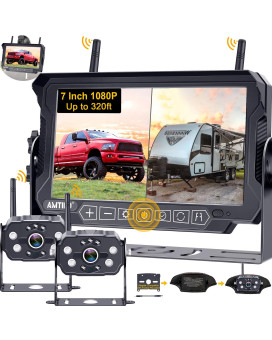 Amtifo Backup Camera Wireless Rv: Dual Back Rear View Cameras System With 7 Inch Monitor Trailer Truck Reverse Camera Plug-Play Easy Setup For Furrion Pre-Wired Rvs(A9)