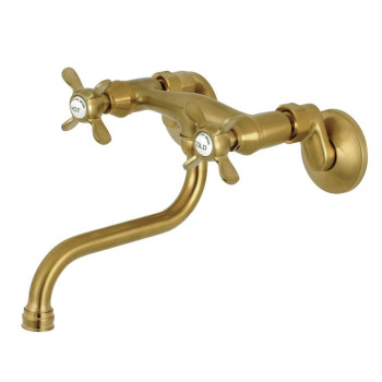 Kingston Brass KS116SB Adjustable Center Wall Mount Bathroom Faucet, Brushed Brass