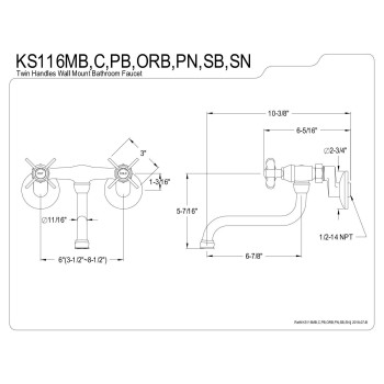 Kingston Brass KS116SB Adjustable Center Wall Mount Bathroom Faucet, Brushed Brass