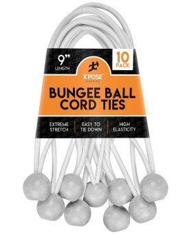 Xpose Safety Bungee Ball Cords 9 10 Pack Heavy Duty White Stretch Rope With Ball Ties For Canopies, Tarps, Walls, Cable Organization