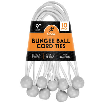 Xpose Safety Bungee Ball Cords 9 10 Pack Heavy Duty White Stretch Rope With Ball Ties For Canopies, Tarps, Walls, Cable Organization