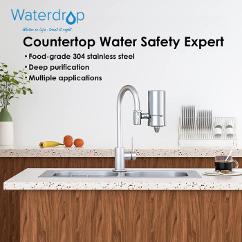 Waterdrop WD-FC-06 Stainless-Steel Faucet Water Filter, Carbon Block Water Filtration System, Tap Water Filter, Reduces Chlorine, Heavy Metals and Bad Taste (1 Filter Included)