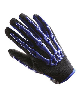 1Storm Youth Motocross Gloves Motorcycle Bmx Mx Atv Dirt Bike Bicycle Skeleton Cycling Kids Gloves Blue