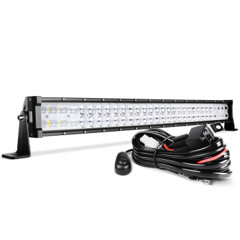 Dwvo 32 Led Light Bar 390W Straight 9D 48000Lm Upgrade Chipset With 10Ft Wiring Harness For Offroad Driving Fog Lamp Marine Boating Ip68 Waterproof Spot Flood Combo Beam Light Bars