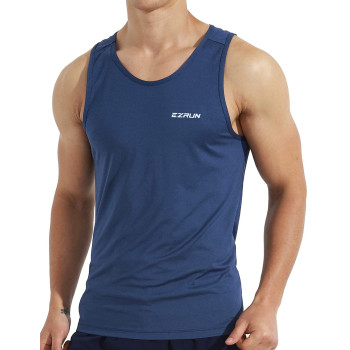 Ezrun Mens Quick Dry Sport Tank Top For Bodybuilding Gym Athletic Jogging Running,Fitness Training Workout Sleeveless Shirts(Blue,S)