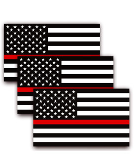 Anley 5 X 3 Inch Thin Red Line Us Flag Decal - Black White And Red Reflective Stripe American Flag Car Stickers - Support Firefighters And Emts (3 Pack)