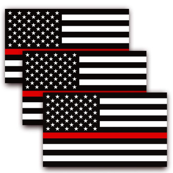 Anley 5 X 3 Inch Thin Red Line Us Flag Decal - Black White And Red Reflective Stripe American Flag Car Stickers - Support Firefighters And Emts (3 Pack)