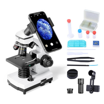 Microscope For Adults Kids Students 100-2000X Magnification Powerful Biological Educational Microscopes With Operation Accessories (10P), Slides Set (15P), Phone Adapter, Wire Shutter & Backpack