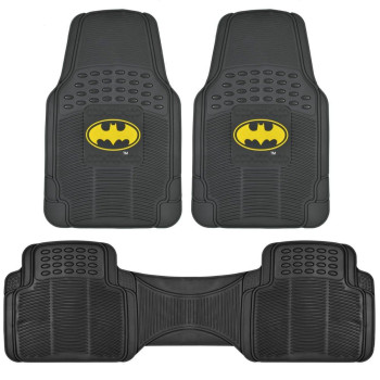 Dc Comics - Batman Car Floor Mats 3Pc Set - Logo On Heavy Duty Rubber, Fits Most Cars Trucks Van Suvs