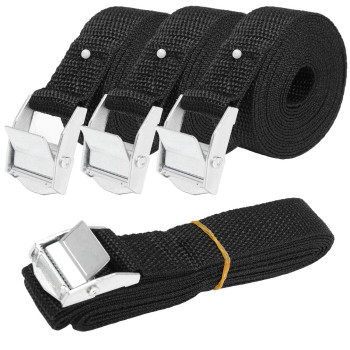 IronBuddy 6.5' x 1" Tie Down Straps Lashing Straps Black Nylon Heavy Dust Cargo Tie Down Straps with Zinc Alloy Lock Buckle Up to 600lbs, Pack of 4 (6.5ft)