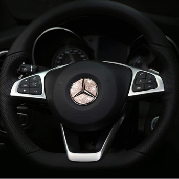 Topdall Steering Wheel Bling Crystal Emblem Accessory Interior Decal Sticker Compatible For Mercedes-Benz