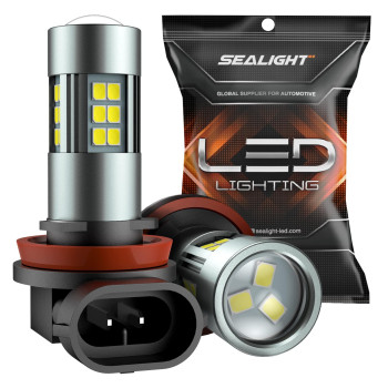 Sealight H11/H8/H16 Led Fog Light Bulbs, 6000K Xenon White, 27 Smd Chips, 360-Degree Illumination, Non-Polarity, Pack Of 2