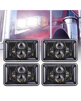 Z-Offroad 4Pcs 60W 4X6 Inch Led Headlights Dot Approved Rectangular H4651 H4652 H4656 H4666 H6545 Headlight Replacement Compatible With Kenworth Freightliner Peterbilt Oldsmobile Cutlass - Black