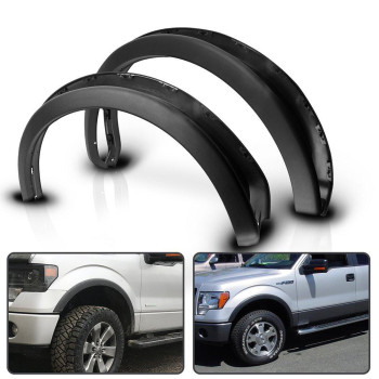 IKON MOTORSPORTS Fender Flares, Compatible With 2009-2014 Ford F150 NOT FIT PLATIUM & RAPTOR, Factory Style Unpainted Black 4Pc Set Fender Flare Car Wheel Arches for 2010 2011 2012 2013