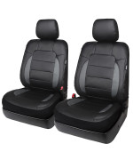 Leader Accessories Platinum Vinyl Faux Leather Universal Car Front Seat Covers 2 Pcsset Blackgrey Airbag Compatible With Headrest Cover