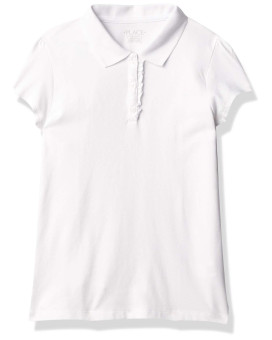 The Childrens Place Girls Uniform Ruffle Pique Polo Shirt, White, 16 Plus