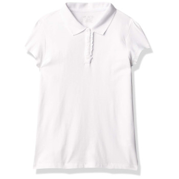 The Childrens Place Girls Uniform Ruffle Pique Polo Shirt, White, 16 Plus