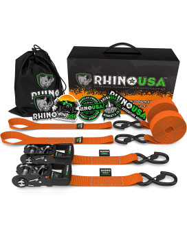 Rhino Usa Ratchet Straps Tie Down Kit, 5,208 Break Strength - Includes (2) Heavy Duty 16 X 8 Rachet Tiedowns With Padded Handles Coated Chromoly S Hooks (2) Soft Loop Tie-Downs