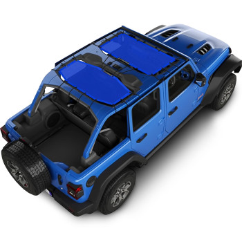 Alien Sunshade Jeep Wrangler Jlu (2018 - Current) - Front Rear Mesh Sun Shade For Jeep Jl Unlimited - Blocks Uv, Wind, Noise - Bikini Jlkini Top Cover For Sport, Sport S, Sahara, Rubicon (Blue)