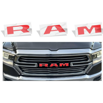 Reflective Concepts Ram Grille Emblem Overlay Decal 2019-2023 Ram 1500 (Color: Gloss Red)