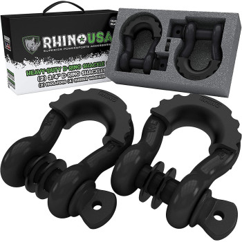 Rhino Usa D Ring Shackle 41,850Lb Break Strength - 34A Shackle With 78 Pin For Use With Tow Strap, Winch, Off-Road Jeep Truck Vehicle Recovery, Best Offroad Towing Accessories (2 Pack - Matte)