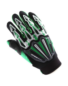 1Storm Youth Kids Motocross Gloves Motorcycle Bmx Mx Atv Dirt Bike Bicycle Cycling Gloves Skeleton Green