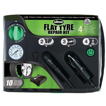 Slime 50129 Flat Tyre Puncture Emergency Kit, Includes Sealant And Tyre Inflator Pump, Suitable For Cars And Other Highway Vehicles, 10 Min Fix