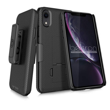 Beltron Case With Belt Clip For Iphone Xr, Slim Protective Belt Clip Slider Case (Shellholster Combo) With Built-In Kickstand - (Black)