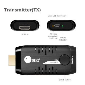 SIIG 1080p Wireless HDMI Extender - Transmitter Unit for HDMI Extender Kit to Support 10 HDMI Displays - (CE-H24E11-S1)