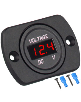 Dc 12V 24V Car Voltmeter With Led Digital Display And Mounting Plate, Waterproof Voltage Gauge Meter With Terminals For Boat Marine Vehicle Motorcycle Truck, Round Voltage Gauge Meter With Red Light