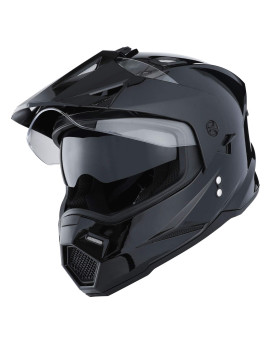 1Storm Dual Sport Motorcycle Motocross Off Road Full Face Helmet Dual Visor Glossy Black, Size Medium