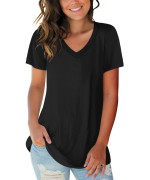 Sampeel Juniors Short Sleeve V Neck Tops Summer Casual T Shirt Solid Clothing Black L