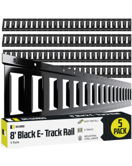 Five 8-Ft E Track Tie-Down Rail, Powder-Coated Steel Etrack Tiedowns, Horizontal 8 E-Tracks, Pack Of 5 Bolt-On Tie Down Rails For Cargo On Pickups, Trucks, Trailers, Vans