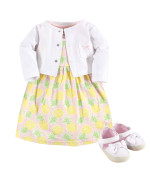 Hudson Baby Baby Girl Cotton Dress, Cardigan And Shoe Set, Pineapple, 3-6 Months