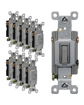 Enerlites 83150-Gr-10Pcs Toggle Light Switch, 3-Way Or Single Pole, 15A 120-277V, Grounding Screw, Residential Grade, Ul Listed, 83150-Gy-10Pcs, Gray (10 Pack), 10 Count