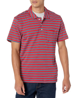 carkartEssentials Mens Slim-Fit Pocket Jersey Polo, Red Stripe, Small