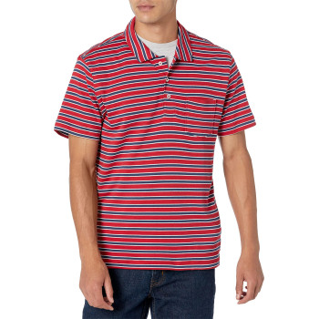 carkartEssentials Mens Slim-Fit Pocket Jersey Polo, Red Stripe, Small