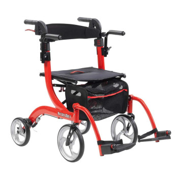 Drive Medical Nitro Duet Dual Function Transport Wheelchair and Rollator Rolling Walker, Red