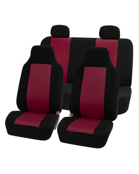 Fh Group Full Set Car Seat Covers Burgundy 3D Air Mesh - Universal Fit Automotive Seat Covers, 1 Piece Front Seat Covers, Solid Back Seat Cover, Washable Car Seat Cover For Suv, Sedan, Car Accessory