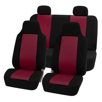 Fh Group Full Set Car Seat Covers Burgundy 3D Air Mesh - Universal Fit Automotive Seat Covers, 1 Piece Front Seat Covers, Solid Back Seat Cover, Washable Car Seat Cover For Suv, Sedan, Car Accessory