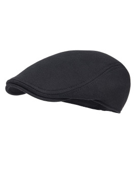 Feinion Men Cotton Newsboy Cap Soft Fit Cabbie Hat (Black)